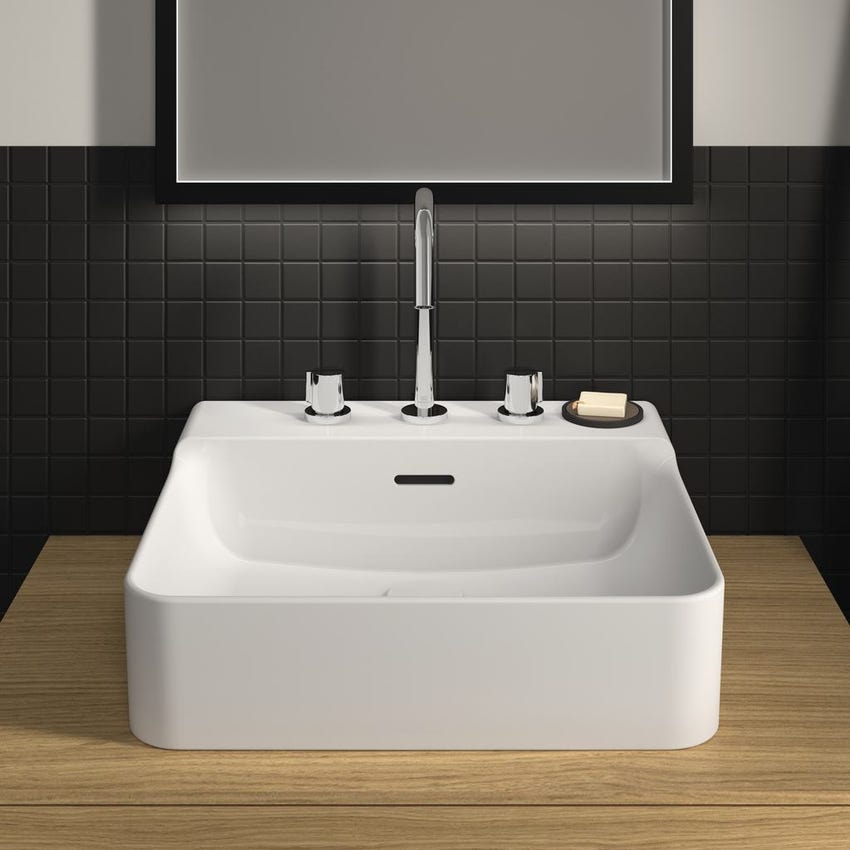 Immagine di Ideal Standard CONCA lavabo rettificato rettangolare sospeso o da appoggio L.50 cm, 3 fori, con troppopieno, colore bianco finitura lucido T381301