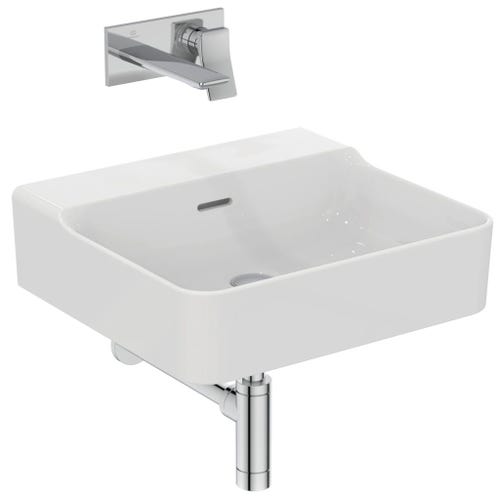Immagine di Ideal Standard CONCA lavabo rettificato rettangolare sospeso o da appoggio L.50 cm, con troppopieno, colore bianco finitura lucido T381401