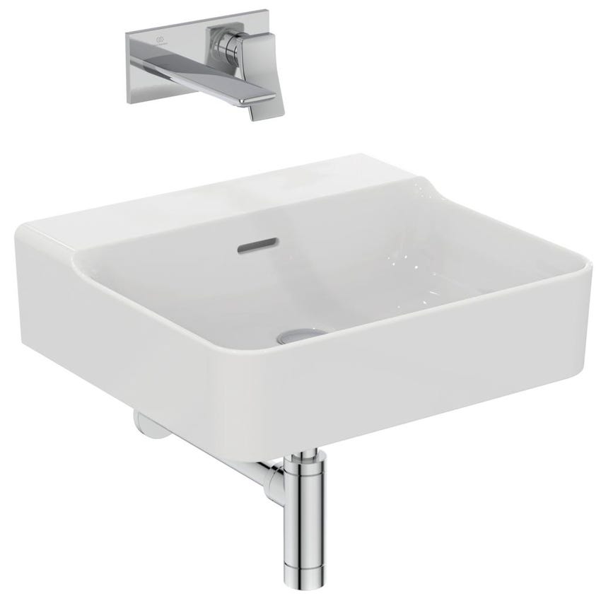 Immagine di Ideal Standard CONCA lavabo rettificato rettangolare sospeso o da appoggio L.50 cm, con troppopieno, colore bianco finitura lucido T381401