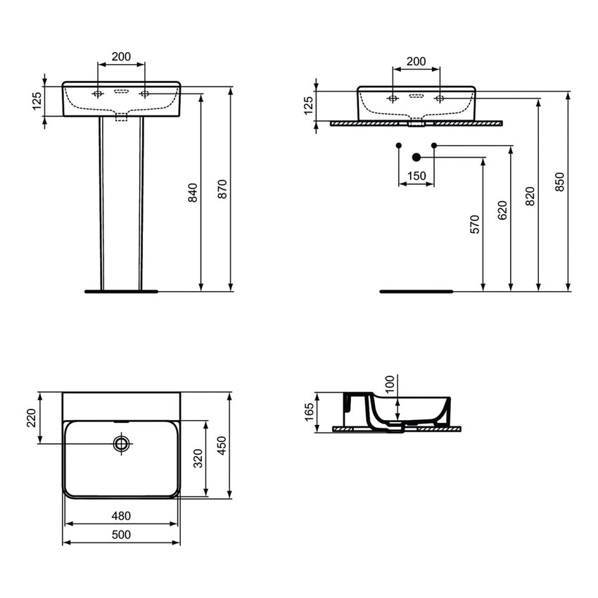 Immagine di Ideal Standard CONCA lavabo rettificato rettangolare sospeso o da appoggio L.50 cm, con troppopieno, colore bianco finitura lucido T381401