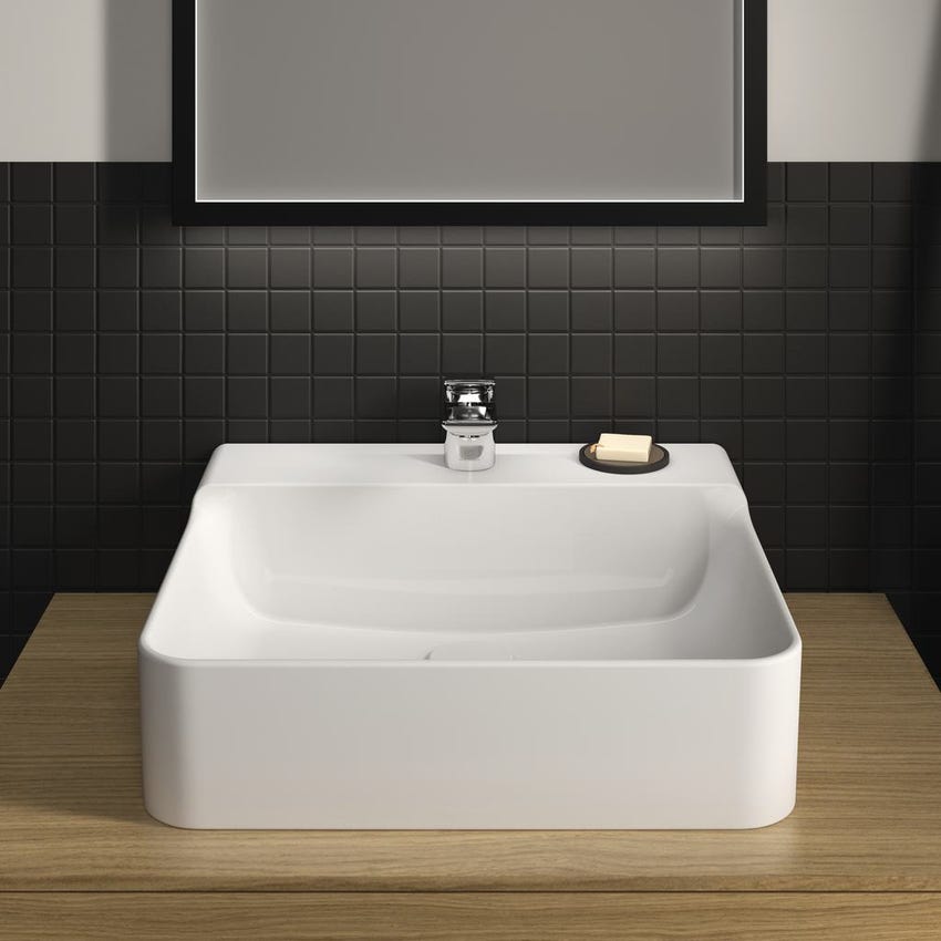 Immagine di Ideal Standard CONCA lavabo rettificato rettangolare sospeso o da appoggio L.50 cm, monoforo, senza troppopieno, colore bianco finitura lucido T381501