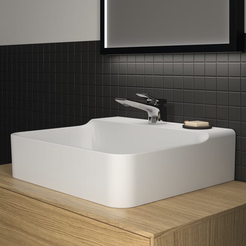 Immagine di Ideal Standard CONCA lavabo rettificato rettangolare sospeso o da appoggio L.50 cm, monoforo, senza troppopieno, colore bianco finitura lucido T381501