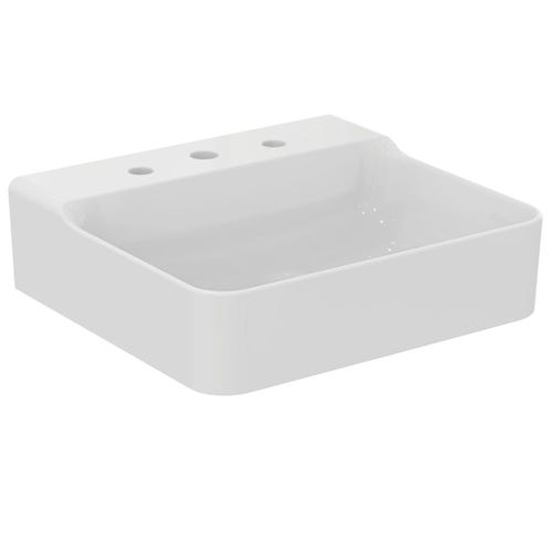 Immagine di Ideal Standard CONCA lavabo rettificato rettangolare sospeso o da appoggio L.50 cm, 3 fori, senza troppopieno, colore bianco finitura lucido T381601