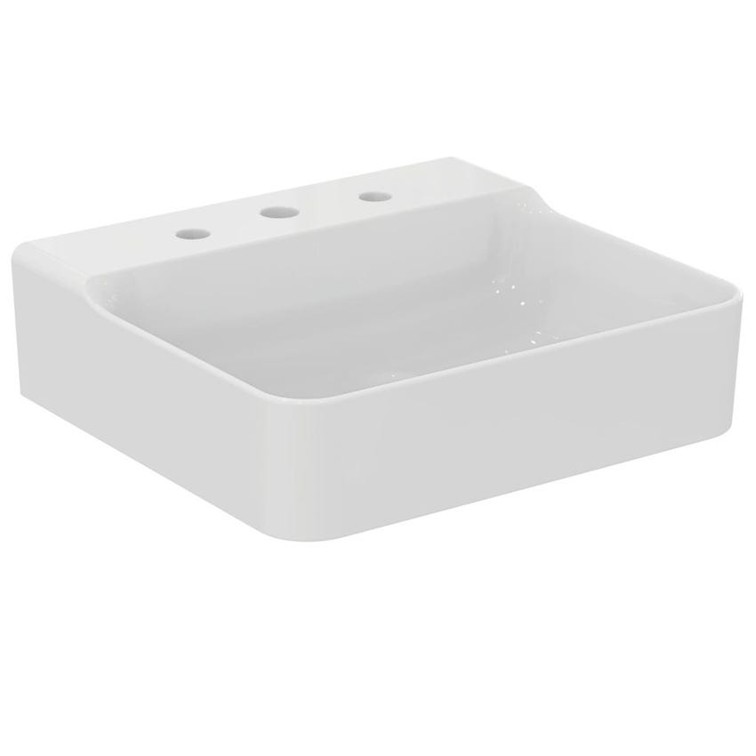 Immagine di Ideal Standard CONCA lavabo rettangolare da appoggio L.50 cm, 3 fori, senza troppopieno, colore bianco finitura lucido T381601