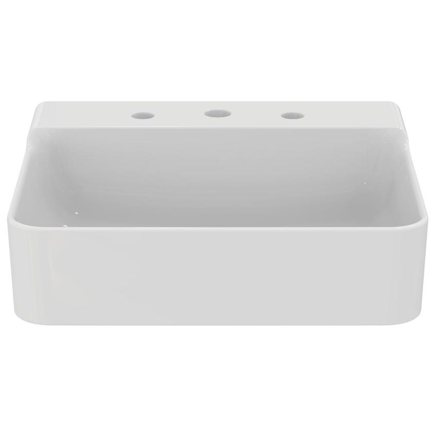 Immagine di Ideal Standard CONCA lavabo rettificato rettangolare sospeso o da appoggio L.50 cm, 3 fori, senza troppopieno, colore bianco finitura lucido T381601