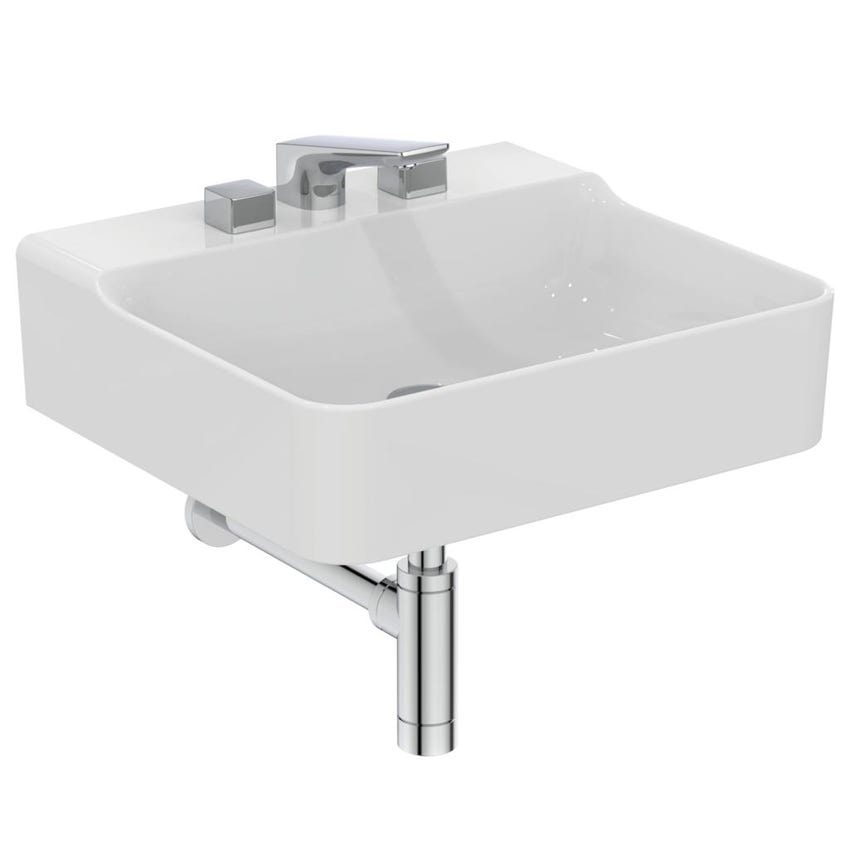 Immagine di Ideal Standard CONCA lavabo rettificato rettangolare sospeso o da appoggio L.50 cm, 3 fori, senza troppopieno, colore bianco finitura lucido T381601