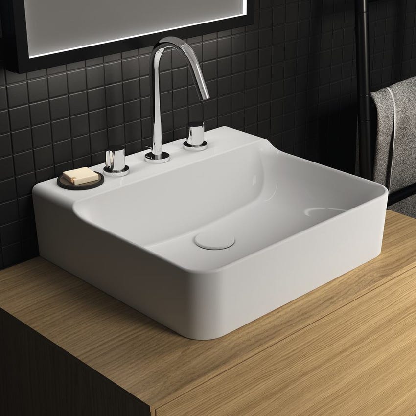 Immagine di Ideal Standard CONCA lavabo rettificato rettangolare sospeso o da appoggio L.50 cm, 3 fori, senza troppopieno, colore bianco finitura lucido T381601