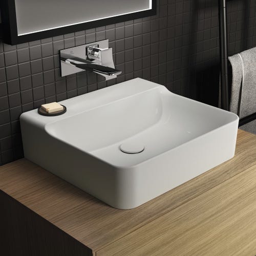 Immagine di Ideal Standard CONCA lavabo rettificato rettangolare sospeso o da appoggio L.50 cm, senza troppopieno, colore bianco finitura lucido T381701