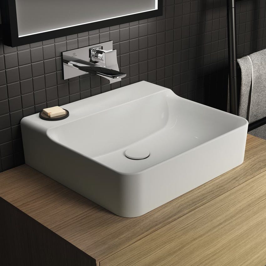 Immagine di Ideal Standard CONCA lavabo rettificato rettangolare sospeso o da appoggio L.50 cm, senza troppopieno, colore bianco finitura lucido T381701