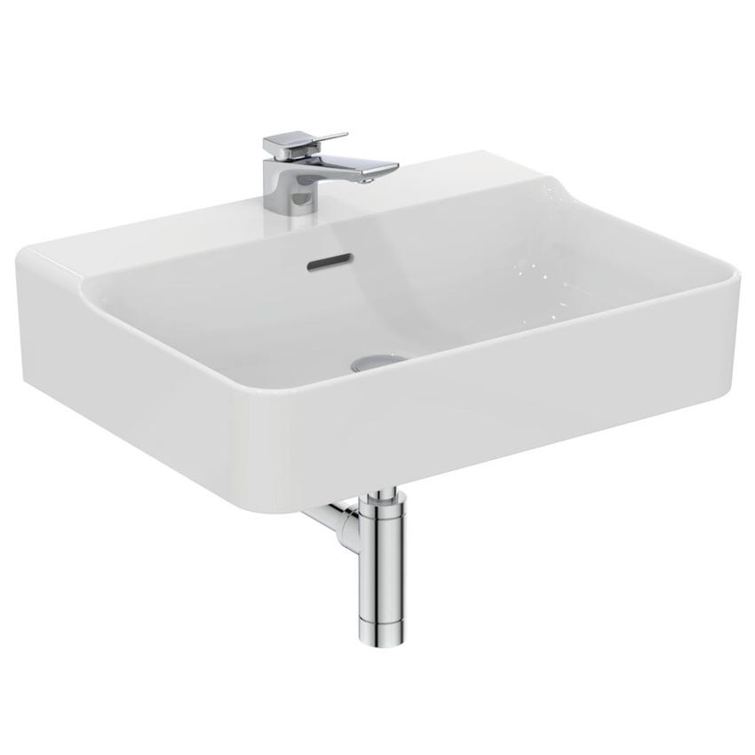 Ideal Standard T381801 CONCA lavabo rettangolare da appoggio L.60 cm,  monoforo, con troppopieno, colore bianco finitura lucido
