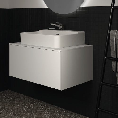 Immagine di Ideal Standard CONCA lavabo rettificato rettangolare sospeso o da appoggio L.60 cm, monoforo, con troppopieno, colore bianco finitura lucido T381801