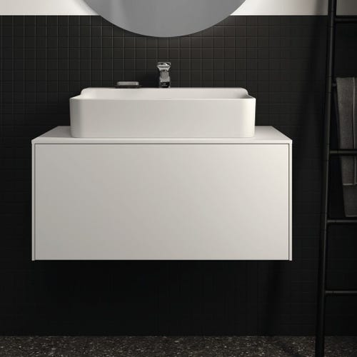 Immagine di Ideal Standard CONCA lavabo rettificato rettangolare sospeso o da appoggio L.60 cm, monoforo, con troppopieno, colore bianco finitura lucido T381801