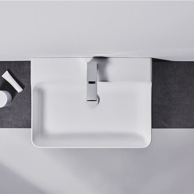 Immagine di Ideal Standard CONCA lavabo rettificato rettangolare sospeso o da appoggio L.60 cm, monoforo, con troppopieno, colore bianco finitura lucido T381801