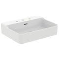 Immagine di Ideal Standard CONCA lavabo rettificato rettangolare sospeso o da appoggio L.60 cm, 3 fori, con troppopieno, colore bianco finitura lucido T381901