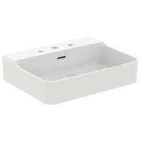 Immagine di Ideal Standard CONCA lavabo rettificato rettangolare sospeso o da appoggio L.60 cm, 3 fori, con troppopieno, colore bianco finitura lucido T381901