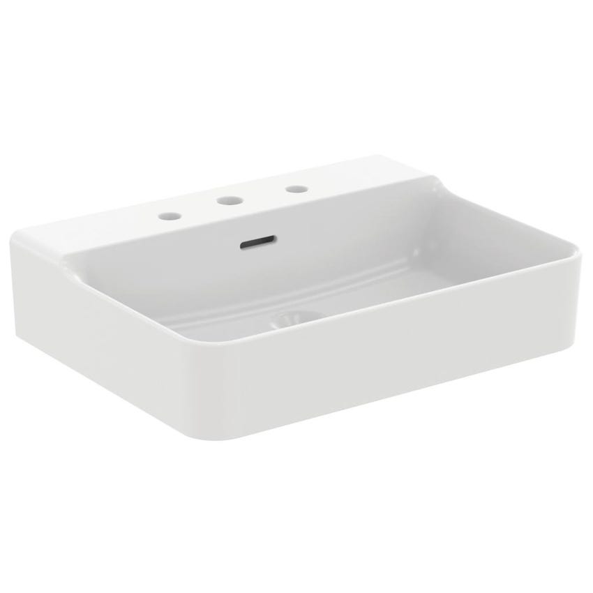 Immagine di Ideal Standard CONCA lavabo rettangolare da appoggio L.60 cm, 3 fori, con troppopieno, colore bianco finitura lucido T381901