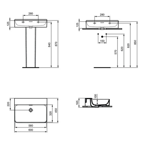 Immagine di Ideal Standard CONCA lavabo rettificato rettangolare sospeso o da appoggio L.60 cm, con troppopieno, colore bianco finitura lucido T382201