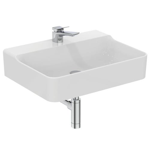 Immagine di Ideal Standard CONCA lavabo rettificato rettangolare sospeso o da appoggio L.60 cm, monoforo, senza troppopieno, colore bianco finitura lucido T382301