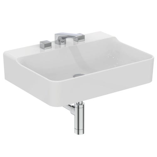 Immagine di Ideal Standard CONCA lavabo rettificato rettangolare sospeso o da appoggio L.60 cm, 3 fori, senza troppopieno, colore bianco finitura lucido T382401