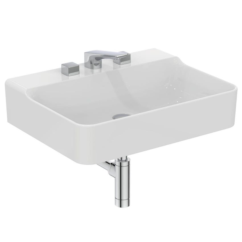 Immagine di Ideal Standard CONCA lavabo rettificato rettangolare sospeso o da appoggio L.60 cm, 3 fori, senza troppopieno, colore bianco finitura lucido T382401