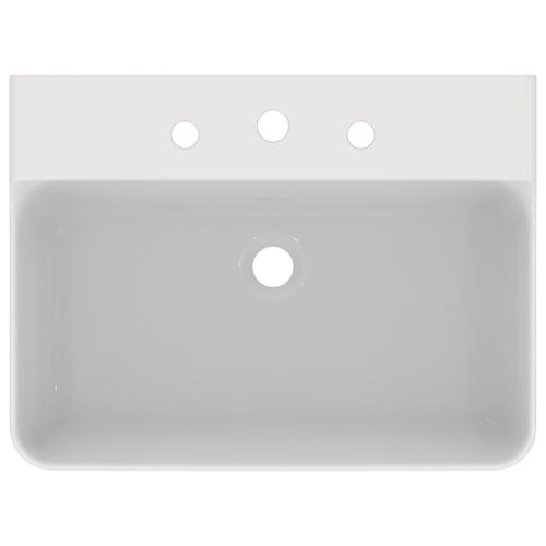 Immagine di Ideal Standard CONCA lavabo rettificato rettangolare sospeso o da appoggio L.60 cm, 3 fori, senza troppopieno, colore bianco finitura lucido T382401