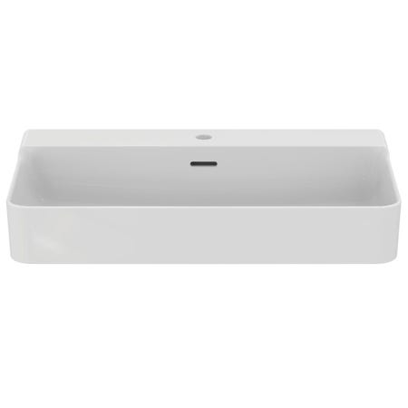 Immagine di Ideal Standard CONCA lavabo rettificato rettangolare sospeso o da appoggio L.80 cm, monoforo, con troppopieno, colore bianco finitura lucido T382601