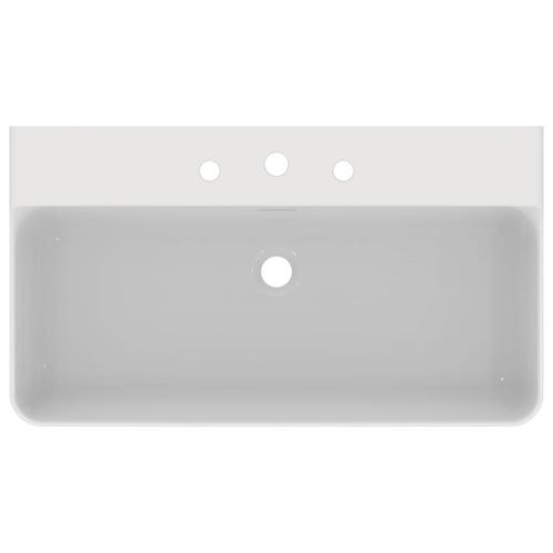 Immagine di Ideal Standard CONCA lavabo rettificato rettangolare sospeso o da appoggio L.80 cm, 3 fori, con troppopieno, colore bianco finitura lucido T382701