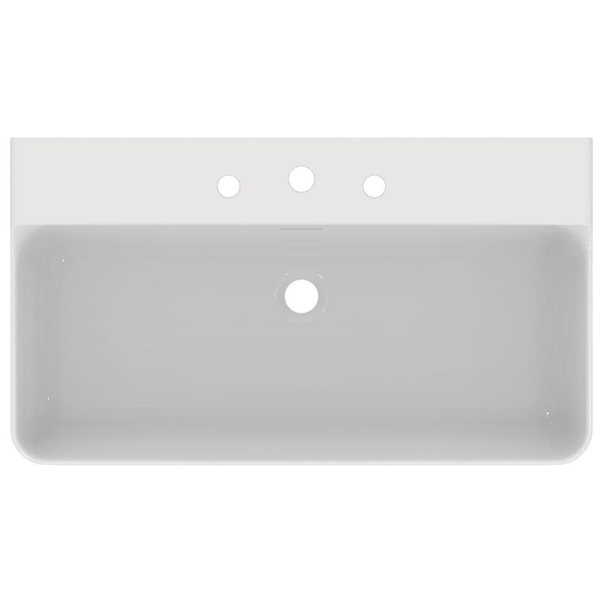 Immagine di Ideal Standard CONCA lavabo rettificato rettangolare sospeso o da appoggio L.80 cm, 3 fori, con troppopieno, colore bianco finitura lucido T382701