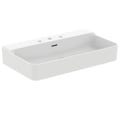 Immagine di Ideal Standard CONCA lavabo rettificato rettangolare sospeso o da appoggio L.80 cm, 3 fori, con troppopieno, colore bianco finitura lucido T382701