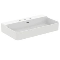 Immagine di Ideal Standard CONCA lavabo rettificato rettangolare sospeso o da appoggio L.80 cm, 3 fori, con troppopieno, colore bianco finitura lucido T382701