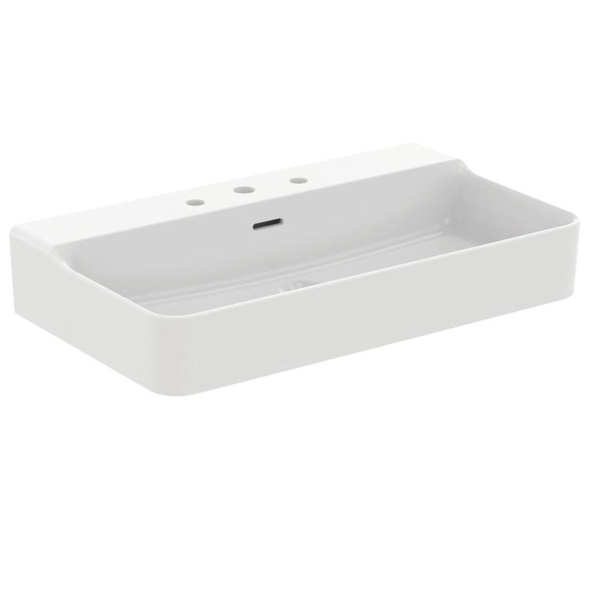 Immagine di Ideal Standard CONCA lavabo rettangolare da appoggio L.80 cm, 3 fori, con troppopieno, colore bianco finitura lucido T382701