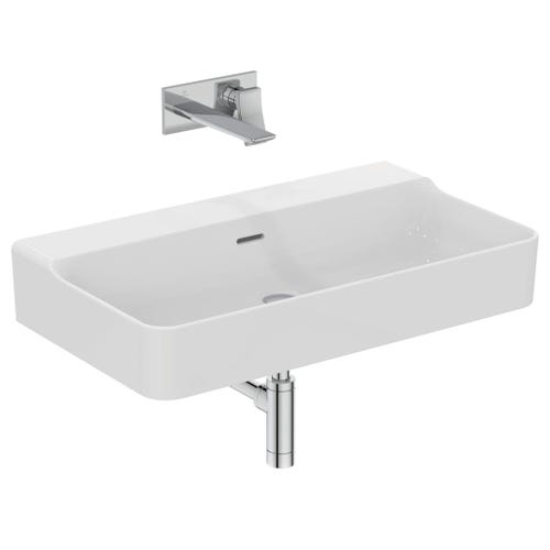 Immagine di Ideal Standard CONCA lavabo rettificato rettangolare sospeso o da appoggio L.80 cm, con troppopieno, colore bianco finitura lucido T382801