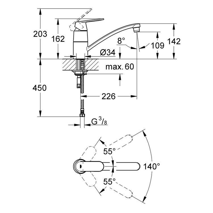 GROHE Miscelatore Cucina Eurosmart Cosmopolitan Cromo 32842000