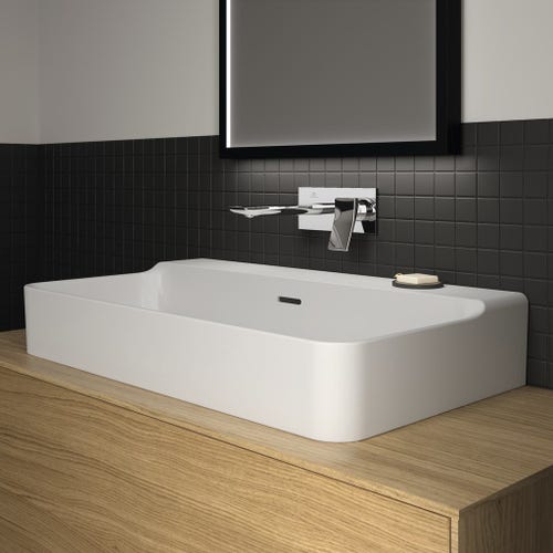 Immagine di Ideal Standard CONCA lavabo rettificato rettangolare sospeso o da appoggio L.80 cm, con troppopieno, colore bianco finitura lucido T382801