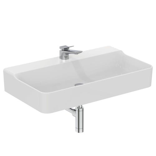 Immagine di Ideal Standard CONCA lavabo rettificato rettangolare sospeso o da appoggio L.80, monoforo, senza troppopieno, colore bianco finitura lucido T382901