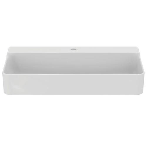 Immagine di Ideal Standard CONCA lavabo rettificato rettangolare sospeso o da appoggio L.80, monoforo, senza troppopieno, colore bianco finitura lucido T382901