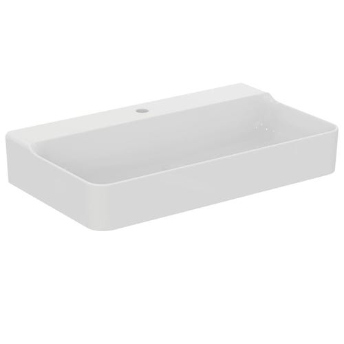 Immagine di Ideal Standard CONCA lavabo rettificato rettangolare sospeso o da appoggio L.80, monoforo, senza troppopieno, colore bianco finitura lucido T382901