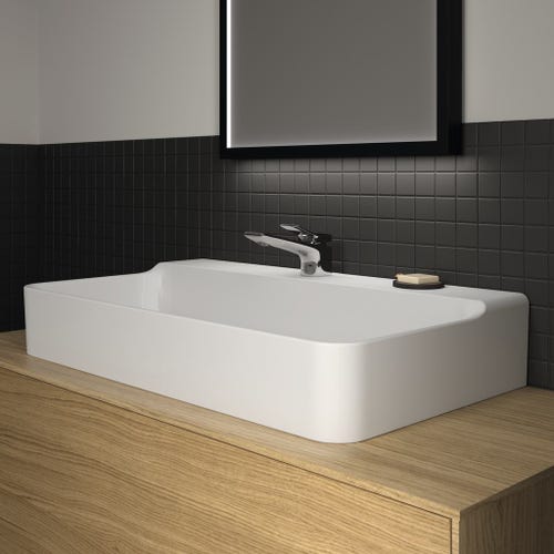 Immagine di Ideal Standard CONCA lavabo rettificato rettangolare sospeso o da appoggio L.80, monoforo, senza troppopieno, colore bianco finitura lucido T382901