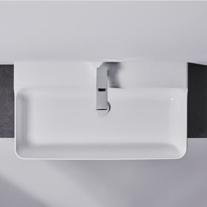 Immagine di Ideal Standard CONCA lavabo rettificato rettangolare sospeso o da appoggio L.80, monoforo, senza troppopieno, colore bianco finitura lucido T382901