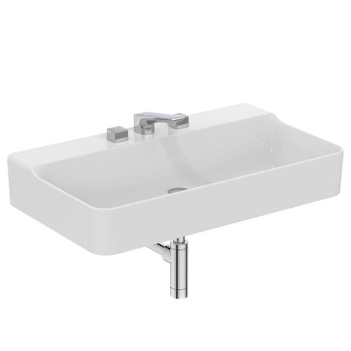Immagine di Ideal Standard CONCA lavabo rettificato rettangolare sospeso o da appoggio L.80 cm, 3 fori, senza troppopieno, colore bianco finitura lucido T383001