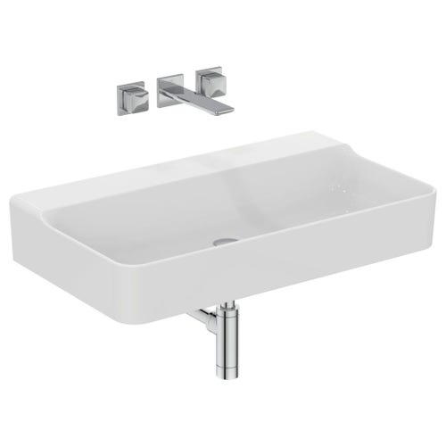 Immagine di Ideal Standard CONCA lavabo rettificato rettangolare sospeso o da appoggio L.80 cm, senza troppopieno, colore bianco finitura lucido T383101