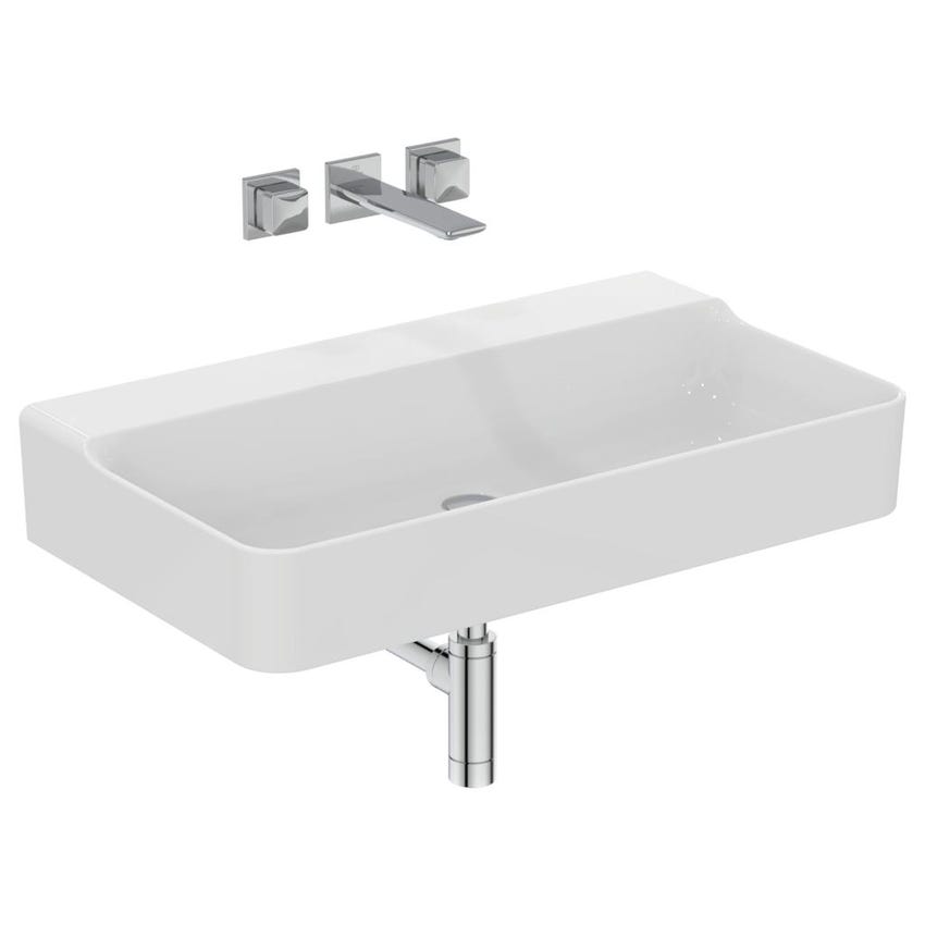 Immagine di Ideal Standard CONCA lavabo rettificato rettangolare sospeso o da appoggio L.80 cm, senza troppopieno, colore bianco finitura lucido T383101