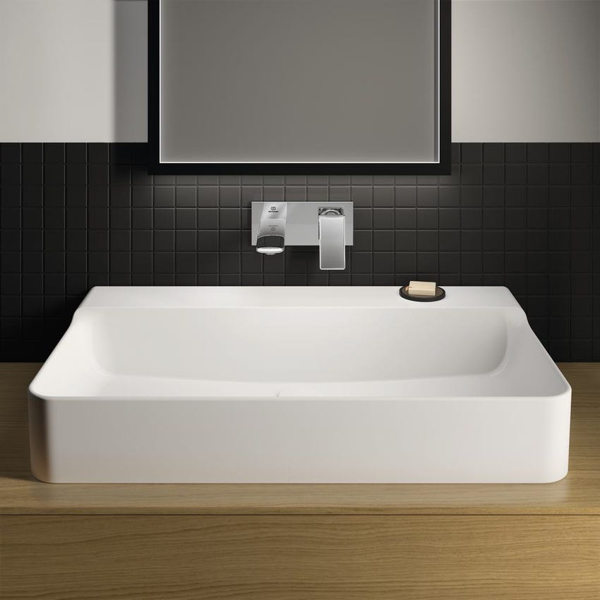 Immagine di Ideal Standard CONCA lavabo rettificato rettangolare sospeso o da appoggio L.80 cm, senza troppopieno, colore bianco finitura lucido T383101