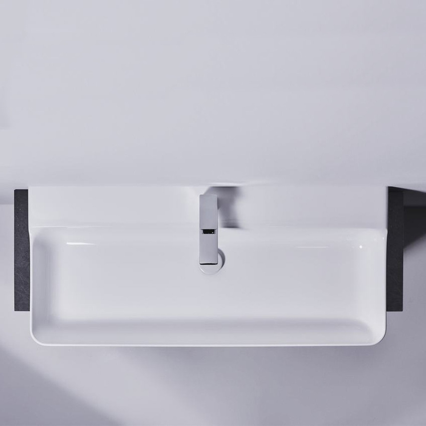 Immagine di Ideal Standard CONCA lavabo rettificato rettangolare sospeso o da appoggio L.100 cm, monoforo, con troppopieno, colore bianco finitura lucido T383201