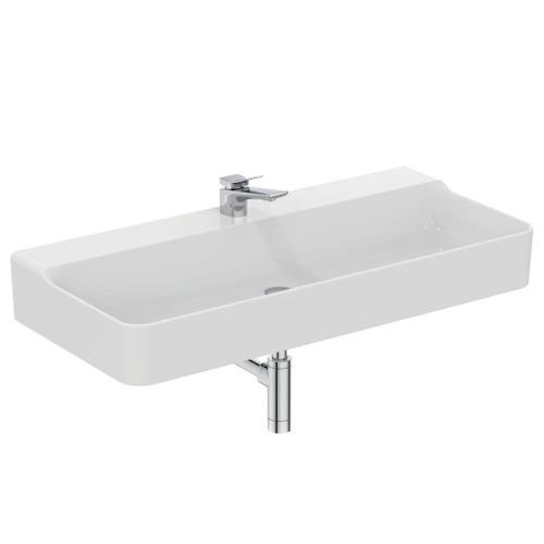 Immagine di Ideal Standard CONCA lavabo rettificato rettangolare sospeso o da appoggio L.100 cm, monoforo, senza troppopieno, colore bianco finitura lucido T383501