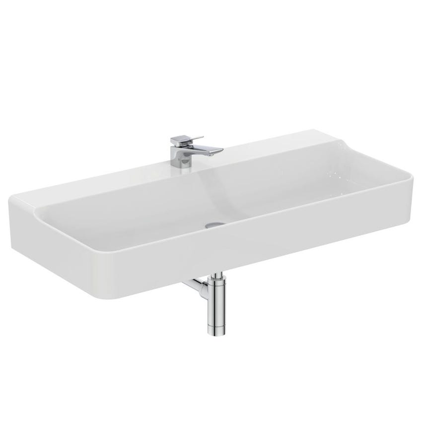 Immagine di Ideal Standard CONCA lavabo rettificato rettangolare sospeso o da appoggio L.100 cm, monoforo, senza troppopieno, colore bianco finitura lucido T383501