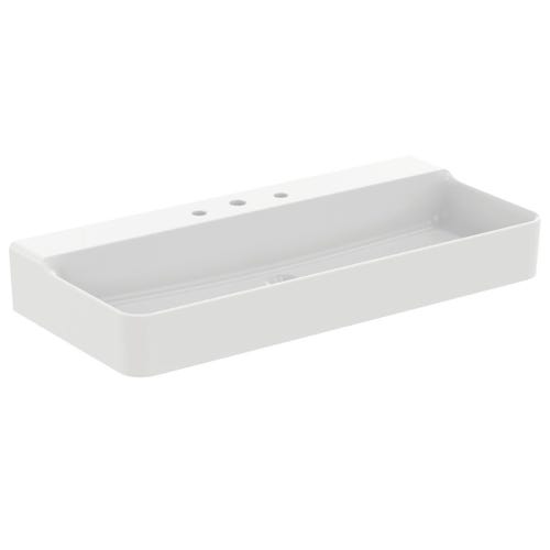 Immagine di Ideal Standard CONCA lavabo rettificato rettangolare sospeso o da appoggio L.100 cm, 3 fori, senza troppopieno, colore bianco finitura lucido T383601