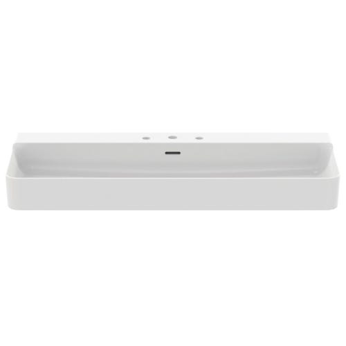 Immagine di Ideal Standard CONCA lavabo rettificato rettangolare sospeso o da appoggio L.120 cm, 3 fori, con troppopieno, colore bianco finitura lucido T384001