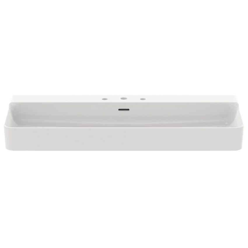 Immagine di Ideal Standard CONCA lavabo rettificato rettangolare sospeso o da appoggio L.120 cm, 3 fori, con troppopieno, colore bianco finitura lucido T384001