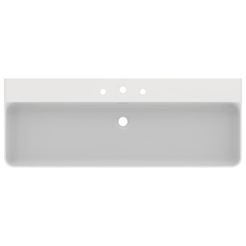 Immagine di Ideal Standard CONCA lavabo rettificato rettangolare sospeso o da appoggio L.120 cm, 3 fori, con troppopieno, colore bianco finitura lucido T384001